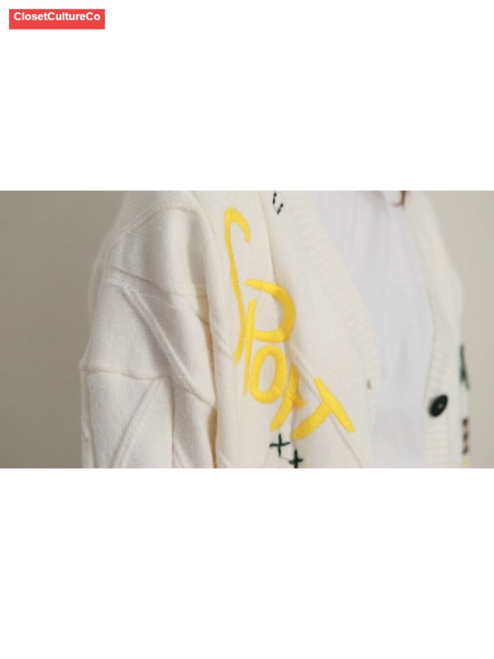Wool Blend Cable Knit Open Front Cardigan V-Neck Button Down Embroidery - Picture 6 of 6